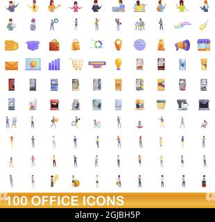 100 Bürosymbole eingestellt. Cartoon-Illustration von 100 Büro-Symbole Vektor-Set isoliert auf weißem Hintergrund Stock Vektor