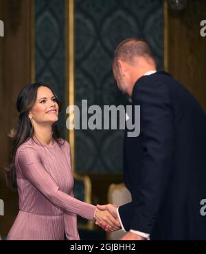 STOCKHOLM 20180914 Prinzessin Sofia begrüßt die Gäste zum Schwedenessen im Königlichen Palast in Stockholm am 14. September 2018. Foto: Soren Andersson / TT / kod 1037 Stockfoto