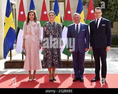 AMMAN 20181017 Schwedische Kronprinzessin Victoria, Prinz Daniel, König Abdullah II. Und Königin Rania am Mittwoch in Amman, Jordanien. Das Paar der Kronprinzessin ist zu einem fünftägigen Besuch in Jordanien und Libanon unterwegs. Foto: Jonas Ekstromer / TT / Code 10030 Stockfoto