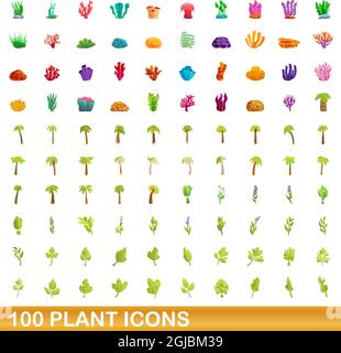 100 Werkssymbole festgelegt. Cartoon Illustration von 100 Plant Icons Vector Set isoliert auf weißem Hintergrund Stock Vektor