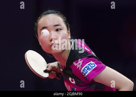 ITO Mima aus Japan, im Einsatz gegen Liu Shiwen aus China, während des Viertelfinalmatches der Frauen bei den Swedish Open Championships in Eriksdalshallen in Stockholm, Schweden, am 03. November 2018. Foto: Stina Stjernkvist / TT / Code 11610 Stockfoto