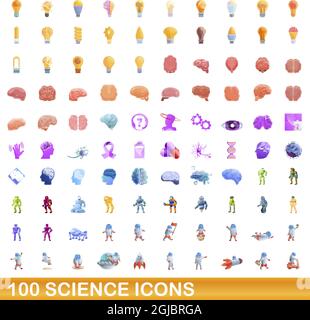 100 Science Icons Set. Cartoon Illustration von 100 Science Icons Vector Set isoliert auf weißem Hintergrund Stock Vektor