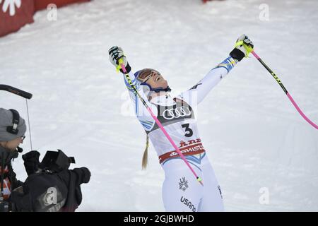 Lindsey Vonn, USA, während der Damen-Abfahrt bei den FIS Alpinen Ski-Weltmeisterschaften in are, Schweden, 10. Februar 2019 Photo anders Wiklund / TT Code 10040 Stockfoto