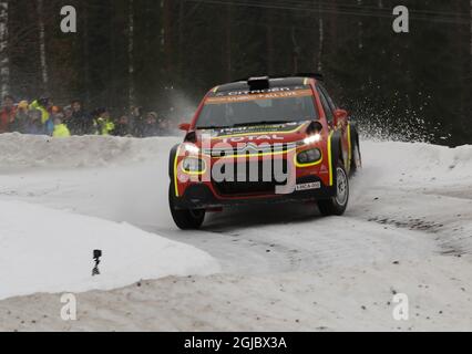 Mads Østberg NOR/Torstein Eriksen NOR, CROEN C3 R5 WRC2 bei der Sonderetappe 10 am 3. Tag des zweiten Rundes der FIA-Rallye-Weltmeisterschaft, Rallye Schweden 2019, in Schweden, 156. Februar 2019. Foto: Micke Fransson/TT kod 61460 Stockfoto