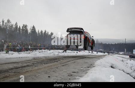 Thierry Neuville Bel/Nicolas Gilsoul Bel, Hyundai i20 Coupe WRC bei der Sonderphase 13 am 3. Tag des zweiten Rundengangs der FIA-Rallye-Weltmeisterschaft, Rallye Schweden 2019, in Schweden, 156. Februar 2019. Foto: Micke Fransson/TT kod 61460 Stockfoto