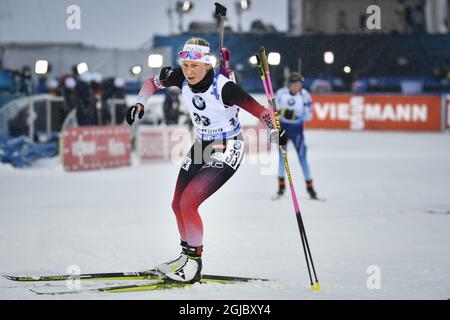 Ingrid Landmark Tandregold aus Norwegen tritt am 08. März 2019 beim 7,5-km-Sprint der Frauen bei den IBU-Biathlon-Weltmeisterschaften in Oestersund, Schweden, an. Foto: Anders Wiklund / TT / Code 10040 Stockfoto