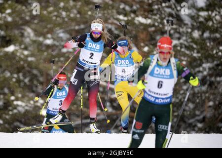 Ingrid Landmark Tandregold aus Norwegen tritt am 10. März 2019 beim 10-km-Verfolgungswettbewerb der Frauen bei den IBU-Biathlon-Weltmeisterschaften in Oestersund, Schweden, an. Foto: Jessica Gow / TT / Code 10070 Stockfoto