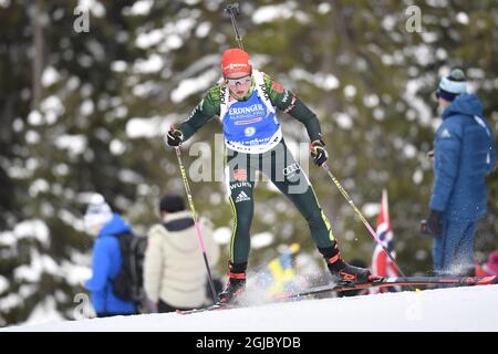 Franziska Hildebrand aus Deutschland tritt am 12. März 2019 beim 15-km-Einzelwettbewerb der Frauen bei den IBU-Biathlon-Weltmeisterschaften im schwedischen Oestersund an. Foto: Anders Wiklund / TT / Code 10040 Stockfoto