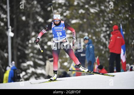 Ingrid Landmark Tandregold aus Norwegen tritt am 12. März 2019 beim 15 km Einzelwettbewerb der Frauen bei den IBU-Biathlon-Weltmeisterschaften in Oestersund, Schweden, an. Foto: Anders Wiklund / TT / Code 10040 Stockfoto