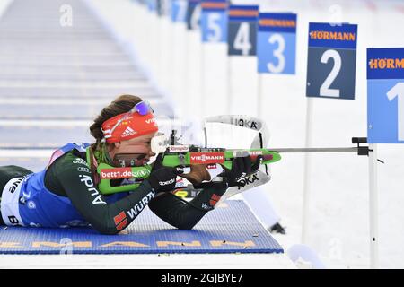 Laura Dahlmeier aus Deutschland tritt am 12. März 2019 beim 15 km Einzelwettbewerb der Frauen bei den IBU-Biathlon-Weltmeisterschaften in Oestersund, Schweden, an. Foto: Jessica Gow / TT / Code 10070 Stockfoto