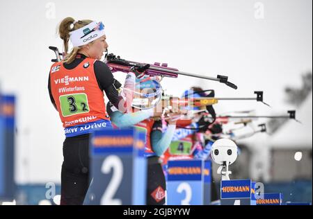 Ingrid Landmark Tandregold aus Norwegen tritt am 16. März 2019 beim 4x6-km-Staffellauf der IBU World Biathlon Championships in Oestersund, Schweden, an. Foto: Jessica Gow / TT / Code 10070 Stockfoto