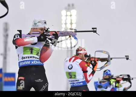 Der Norweger Vetle Sjaastad Christiansen tritt am 16. März 2019 bei den IBU-Biathlon-Weltmeisterschaften in Oestersund, Schweden, beim Staffellauf für Männer mit 4x7,5 km an. Foto: Jessica Gow / TT / Code 10070 Stockfoto