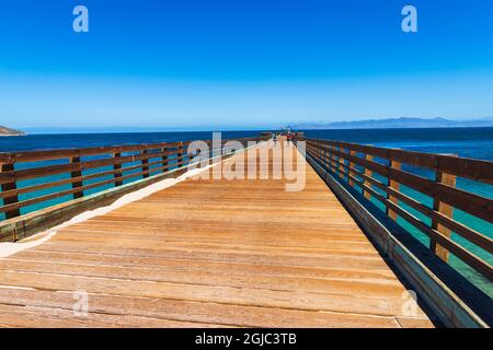 Der Beechers Bay Pier, Santa Rosa Island, Channel Islands National Park, Kalifornien, USA. Stockfoto