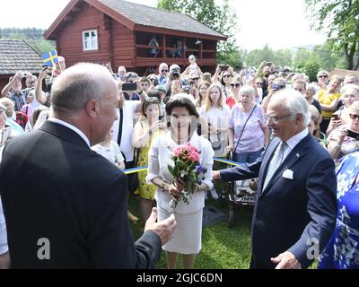 LUDVIKA 20190606 Schwedens König Carl XVI Gustaf und Königin Silvia nehmen an den Feierlichkeiten zum Nationalfeiertag im Gammelgarden in Ludvika, Dalarna, Teil. Das schwedische Königspaar besucht die Provinz Dalarna während des schwedischen Nationaltages. Foto: Ulf Palm / TT / Code 9110 Stockfoto