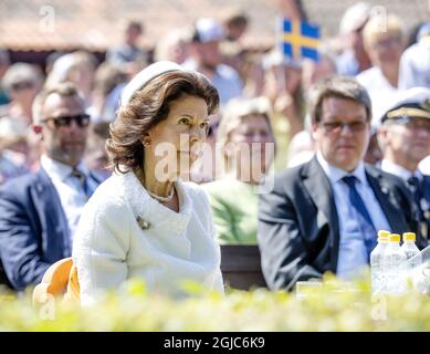 LUDVIKA 20190606 Schwedens König Carl XVI Gustaf und Königin Silvia nehmen an den Feierlichkeiten zum Nationalfeiertag im Gammelgarden in Ludvika, Dalarna, Teil. Das schwedische Königspaar besucht die Provinz Dalarna während des schwedischen Nationaltages. Foto: Ulf Palm / TT / Code 9110 Stockfoto