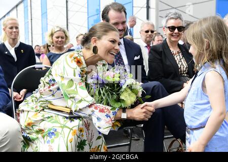 Kronprinzessin Victoria und Prinz Felix von Luxemburg nehmen an der Einweihung der neuen Wasseranlage in Morbylanga, Oland, Schweden Teil 12. Juli 2019 foto: Mikael Fritzon / TT / kod 62360 Stockfoto