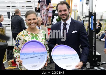 Kronprinzessin Victoria und Prinz Felix von Luxemburg nehmen an der Einweihung der neuen Wasseranlage in Morbylanga, Oland, Schweden Teil 12. Juli 2019 foto: Mikael Fritzon / TT / kod 62360 Stockfoto