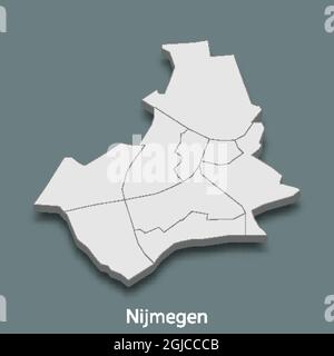 die isometrische 3D-Karte von Nijmegen ist eine Stadt der Niederlande, Vektorgrafik Stock Vektor