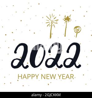 2022 Frohes neues Jahr. Handgeschriebene Kalligraphie-Textbeschriftung in Farbe. Moderne Trockenbürste. Ideal für die Gestaltung Neujahr und Weihnachtsfeier Plakate, Urlaub Stock Vektor