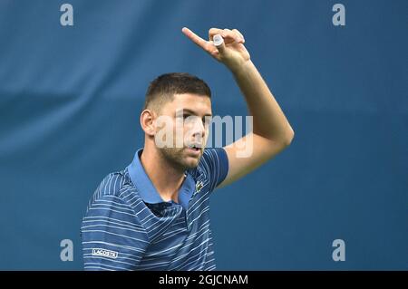 Filip Krajinovic (SRB) beim Einzel-Halbfinale der Männer beim ATP Stockholm Open Tennisturnier in der Royal Tennis Hall in Stockholm, Schweden, Oktober 19 2018, Foto: Claudio Bresciani / TT Code 10090 Stockfoto