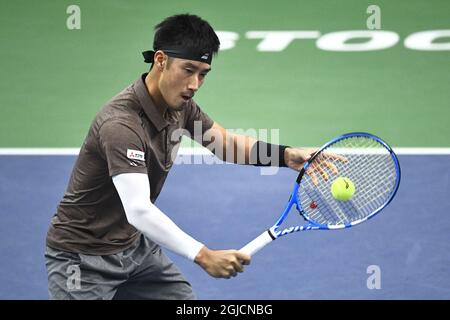 Yuichi Sugita (JPN) beim Einzel-Halbfinale der Männer beim ATP Stockholm Open Tennisturnier in der Royal Tennis Hall in Stockholm, Schweden, Oktober 19 2019. Foto: Claudio Bresciani / TT Code 10090 Stockfoto