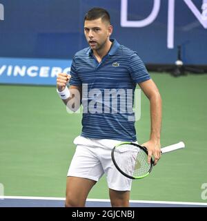 Filip Krajinovic (SRB) beim Einzel-Halbfinale der Männer beim ATP Stockholm Open Tennisturnier in der Royal Tennis Hall in Stockholm, Schweden, Oktober 19 2018, Foto: Claudio Bresciani / TT Code 10090 Stockfoto