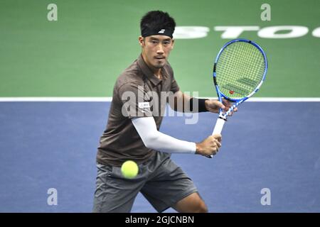 Yuichi Sugita (JPN) beim Einzel-Halbfinale der Männer beim ATP Stockholm Open Tennisturnier in der Royal Tennis Hall in Stockholm, Schweden, Oktober 19 2019. Foto: Claudio Bresciani / TT Code 10090 Stockfoto