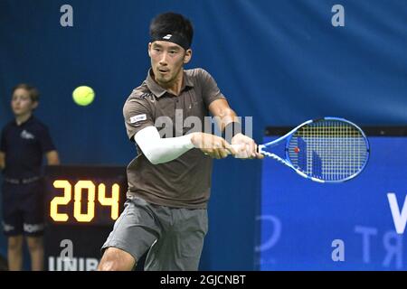 Yuichi Sugita (JPN) beim Einzel-Halbfinale der Männer beim ATP Stockholm Open Tennisturnier in der Royal Tennis Hall in Stockholm, Schweden, Oktober 19 2019. Foto: Claudio Bresciani / TT Code 10090 Stockfoto