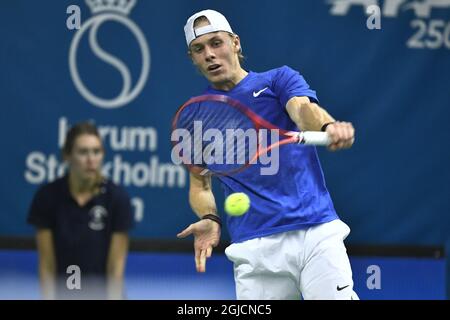 Denis Shapovalov (CAN) beim Einzel-Halbfinale der Männer beim ATP Stockholm Open Tennisturnier in der Royal Tennis Hall in Stockholm, Schweden, Oktober 19 2019. Foto: Claudio Bresciani / TT Code 10090 Stockfoto