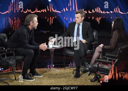 Peter 'Foppa' Forsberg, Fredrik Skavlan och Nour El-Refai 'Skavlan' TV-Show, Stockholm, Schweden, 2019-12-04 (c) Karin TÃ¶rnblom / TT Kod 2377 Stockfoto