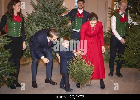 Kronprinzessin Victoria, Prinz Oscar und Prinz Daniel treffen am Mittwoch, den 18. Dezember 2019, zur traditionellen Ankunft der Weihnachtsbäume im Königlichen Palast in Stockholm, Schweden, ein Foto: Jessica Gow / TT / Kod 10070 Stockfoto