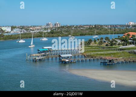 Blick auf den Indian River, New Smyrna Beach, Florida, USA Stockfoto