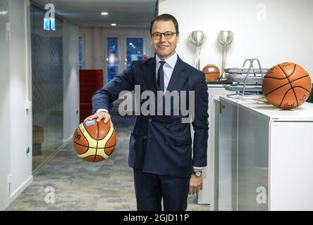 Prinz Daniel beim Besuch des schwedischen Basketballverbandes in Stockholm, Schweden, am Freitag, den 10. Januar 2020. Foto: Claudio Bresciani / TT / Kod 10090 Stockfoto