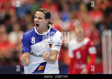 Islands Bjarki Mar Elisson während der Männer-Handball-Europameisterschaft, Vorrunde Gruppe E, Spiel zwischen Island und Russland in der Malmo Arena, Schweden, am Montag, 13. Januar 2020. Foto Andreas Hillergren / TT-Code 10600 Stockfoto