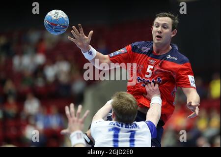 MALMO 20200121 Norwegens Sander Sagosen während der Männer Handball Europameisterschaft Hauptrunde Gruppe 2 Spiel zwischen Norwegen und Island in der Malmo Arena, Dienstag 21 2020. Januar. Foto Andreas Hillergren / TT kod 10600 Stockfoto