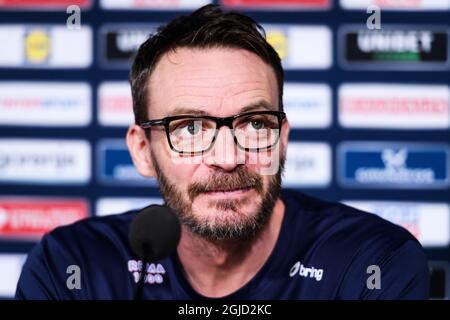 Norwegens Cheftrainer Christian Berge bei einer Pressekonferenz mit den Semifinalisten bei der Männer-Handball-Europameisterschaft am 23. Januar 2020 in Stockholm, Schweden. Foto: Erik Simander / TT Code 11720 Stockfoto