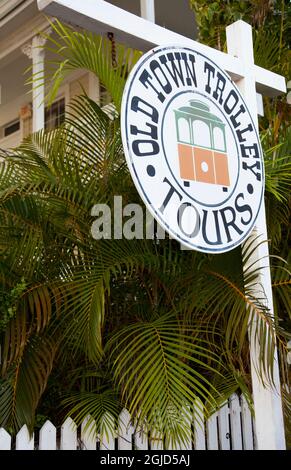 Old Town Trolley Tours Schild in Key West, Florida Keys. Stockfoto