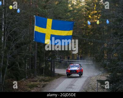 TORSBY 2019-02-13 Rallye Schweden, zweiter Wettbewerb der Rallye-Weltmeisterschaft 2020. Thierry Neuville Bel / Nicolas Gilsoul Bel, Hyundai i20 Coupe WRC, beim Test/Shakedown am heutigen Morgen. Foto Micke Fransson / TT Stockfoto