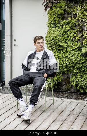 Der schwedisch-amerikanische Stabhochspringer Armand Duplantis „Mondo“ bei einer Pressekonferenz in Stockholm Stockfoto