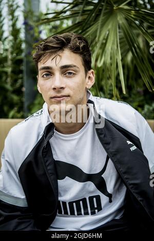 Der schwedisch-amerikanische Stabhochspringer Armand Duplantis „Mondo“ bei einer Pressekonferenz in Stockholm Stockfoto