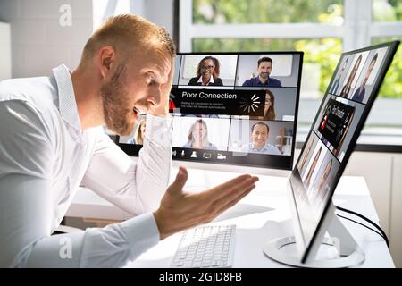Videokonferenz Webinar Meeting Schlechte Verbindung Und Schlechtes Signal Stockfoto
