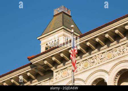 USA, Georgia, Savannah. Architektonisches Detail im alten Bundesgerichtsgebäude im historischen Viertel. Stockfoto