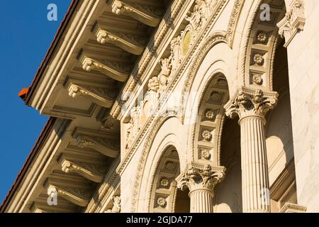 USA, Georgia, Savannah. Architektonisches Detail im alten Bundesgerichtsgebäude im historischen Viertel. Stockfoto