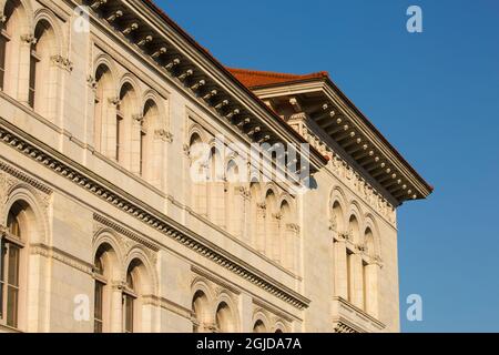 USA, Georgia, Savannah. Architektonisches Detail im alten Bundesgerichtsgebäude im historischen Viertel. Stockfoto