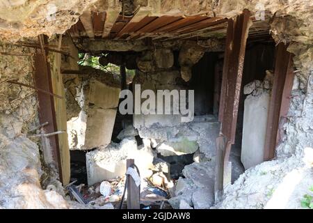 Anusin, Siemiatycze, Polen - 12. Juli 2021: Molotow-Linie, gebaut von der Sowjetunion in der Zeit von 1940-1941 (russische Verteidigungslinie). Bunker Stockfoto