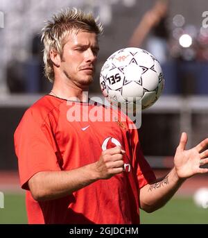 Manchester Vereinigte David Beckham während des Trainings in Dänemark, um ein Freundschaftsspiel gegen den FC Aarhus zu spielen Stockfoto