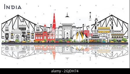 Indien Skyline der Stadt mit Farbe Gebäude isoliert auf Weiss. Delhi. Hyderabad. Kolkata. Vector Illustration. Stock Vektor