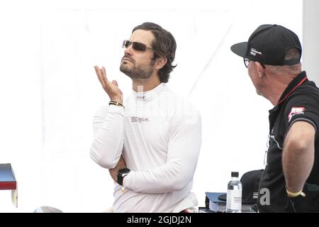 KARLSKOGA 2020-08-15 Prinz Carl Philip tritt am 15. August 2020 im Porsche Carrera Cup Scandinavia in der Gellerasen Arena an. Foto: Tommy Pedersen / TT / kod 10650 Stockfoto