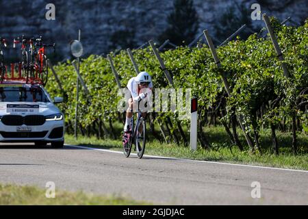 Trient, Italien. September 2021. Stefan BISSEGGER (SUI) während der UEC Road European Championships - Elite Men Individual Time Trial, Street Cycling in Trento, Italien, September 09 2021 Credit: Independent Photo Agency/Alamy Live News Stockfoto