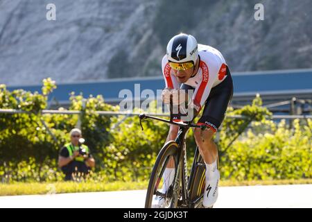 Trient, Italien. September 2021. JOÃ£o ALMEIDA (POR) während der UEC Road European Championships - Elite Men Individual Time Trial, Street Cycling in Trento, Italien, September 09 2021 Credit: Independent Photo Agency/Alamy Live News Stockfoto